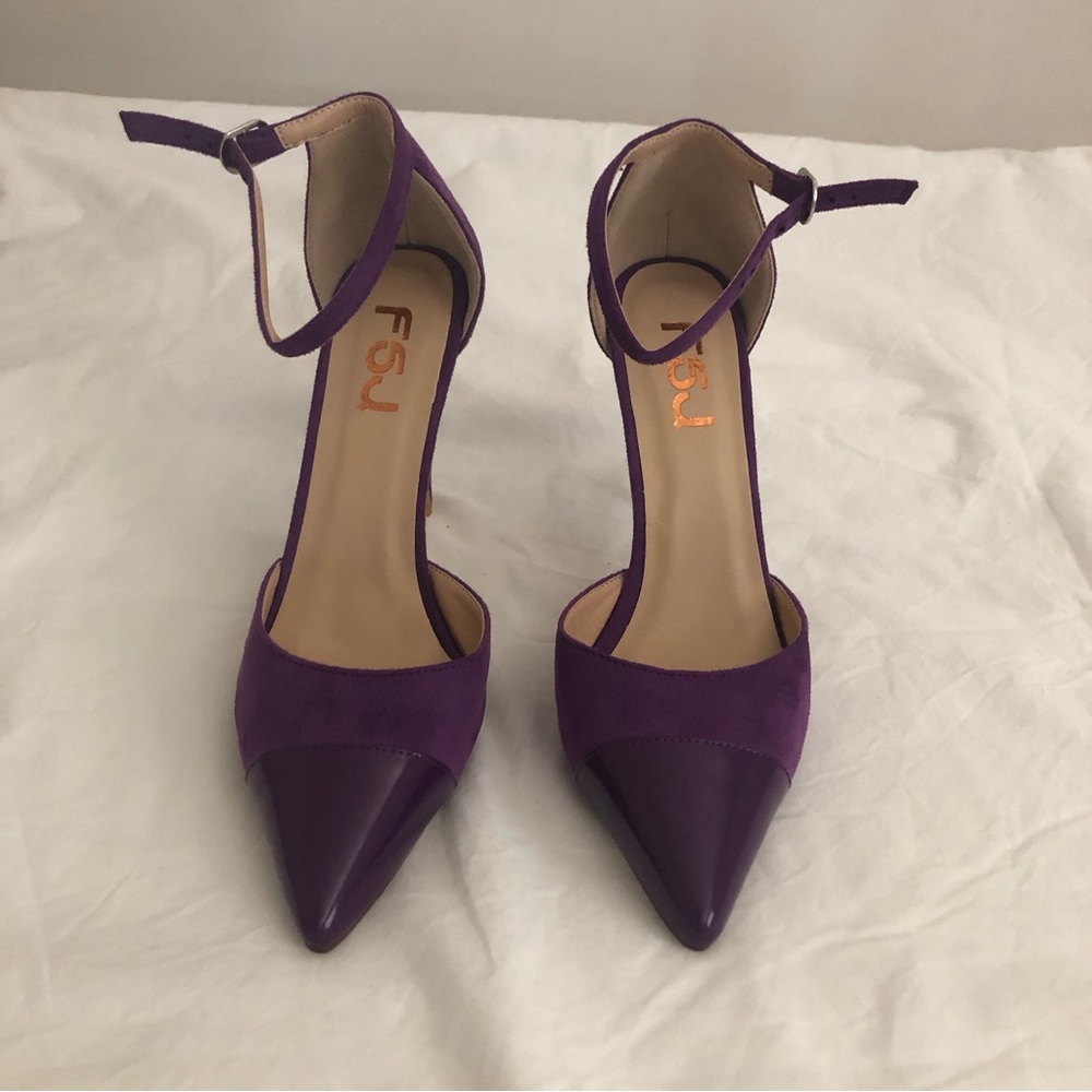 FSJ Ankle Heels Strap Pointy Cap Toe Pumps Sz 9